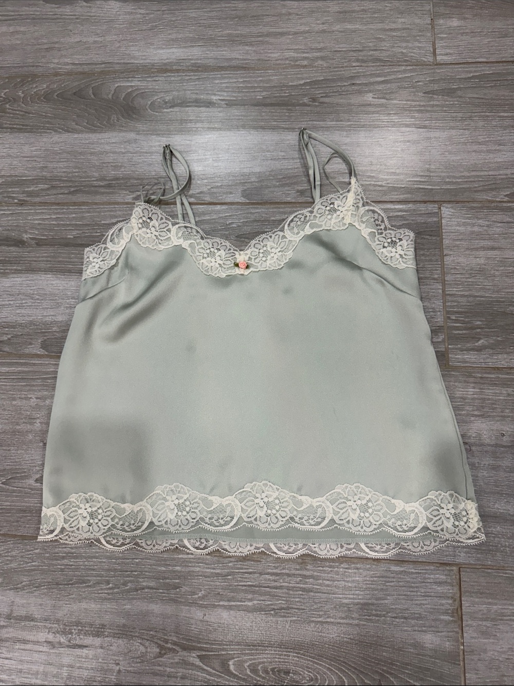 Steve Madden Satin Lace Trim Cami Tank Top - Sage Green XS